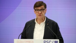 El presidente de la Generalitat de Catalunya, Salvador Illa, durante un acto en la sede del PSC (Bernat Vilaró, ACN)